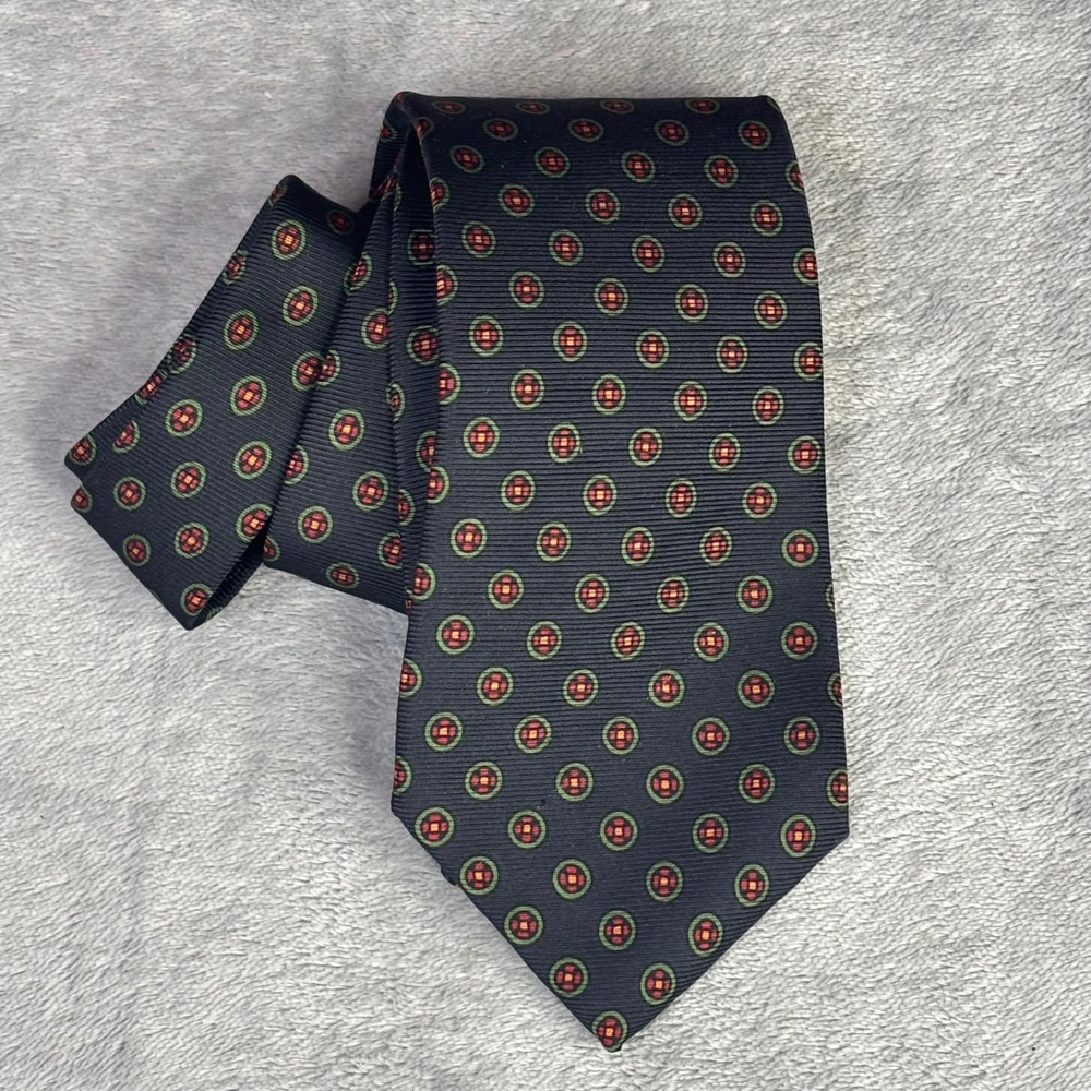 Polo Ralph Lauren Necktie Mens OS Navy‎ Blue Green Red Medallion Silk Italy Tie